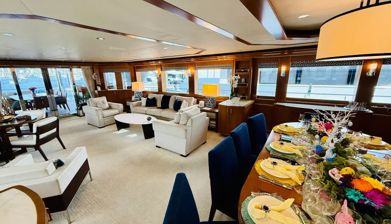 Spacious salon interior of Far Niente with large windows