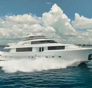 Sleepover yacht cruising fast through the water