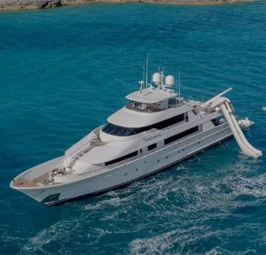 Viziata cruising through turquoise waters