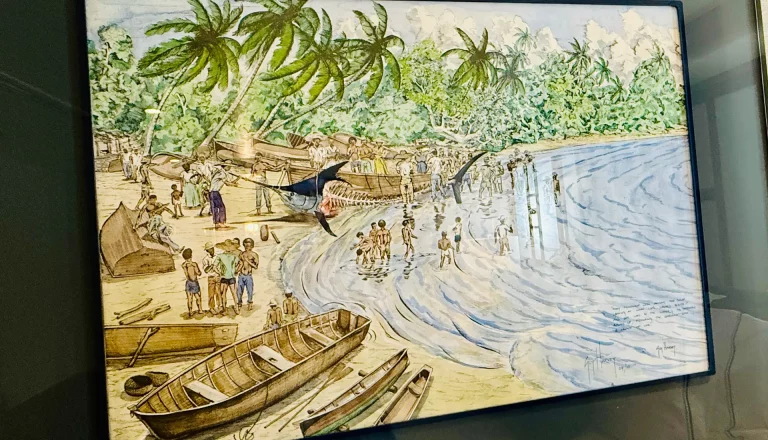 Guy Harvey painting depicting island and fishing life